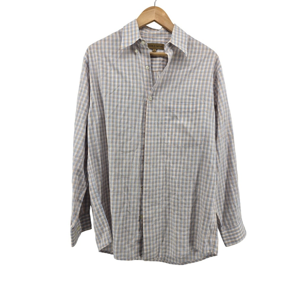 Tricots St Raphael Shirt Mens S Plaid Blue Orange Button Down EUC